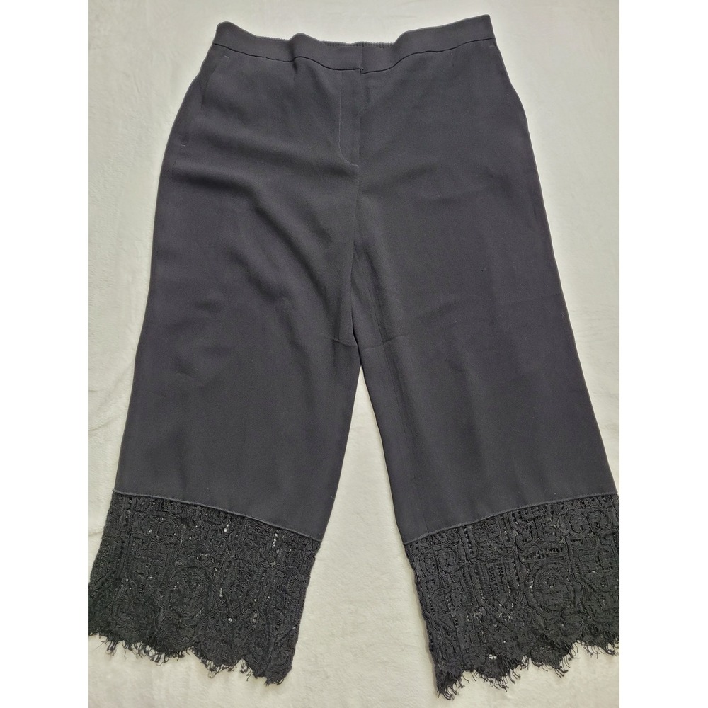 Ann Taylor Lace Hem Wide Leg Pants Womens L Black Cropped Culottes